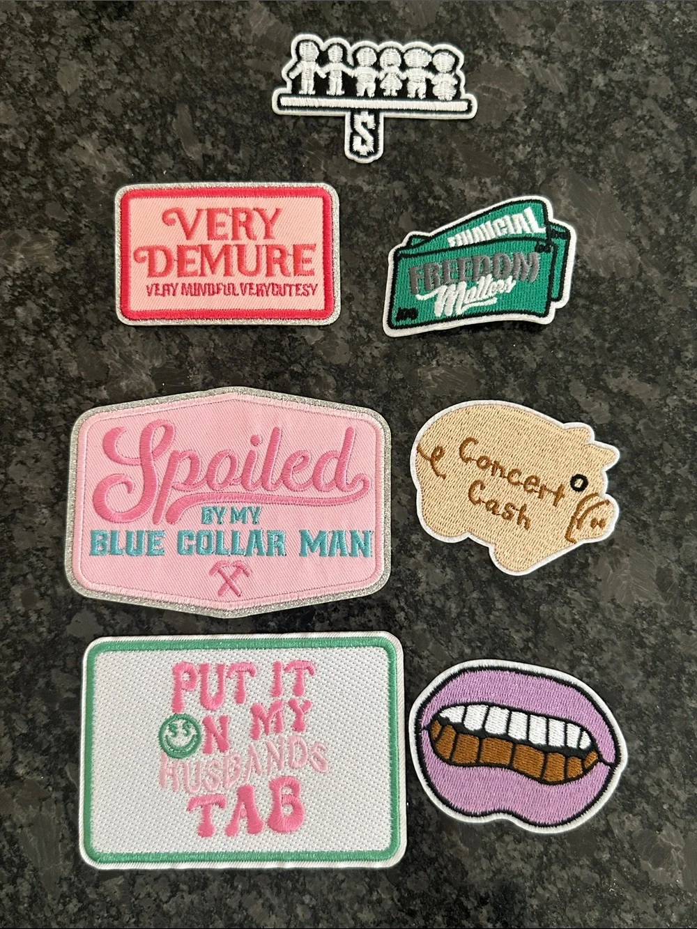 Assorted Embroidered Iron-On Patches - Pink, Green, Tan, Purple, White